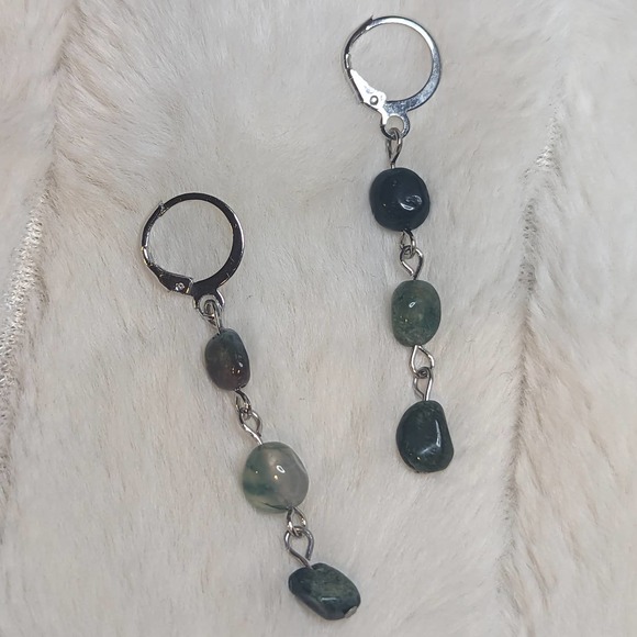 Handmade Jewelry - Moss Agate Beaded Lever Back Earrings